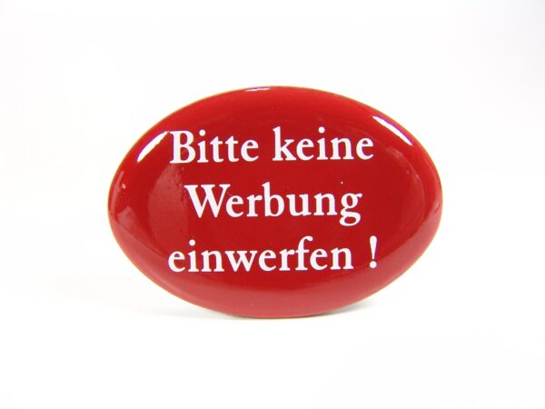 Emaille Schild - Bitte keine Werbung einwerfen - Rot Oval - Selbstklebend